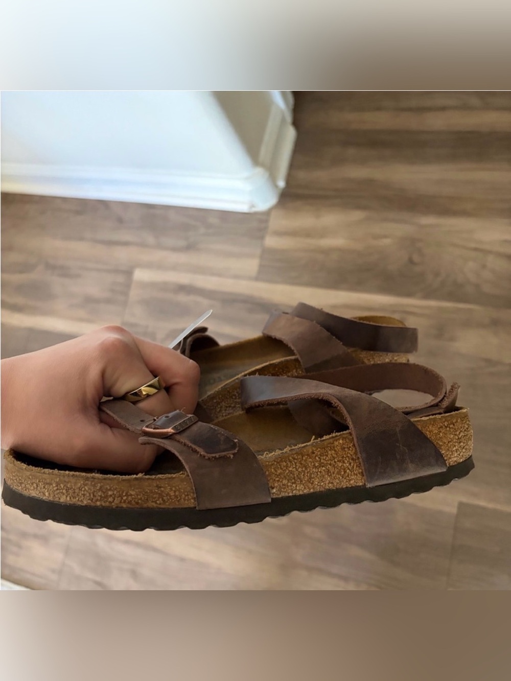 Birkenstock Yara Ankle Wrap Oiled Leather Mocha Brown Sandal Size 37 (7 W) - Picture 3 of 10
